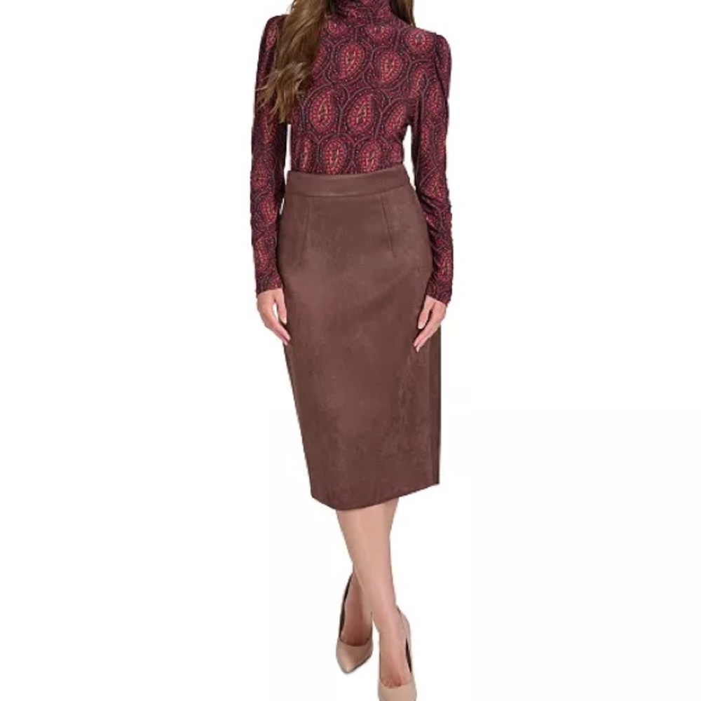 Tommy Hilfiger Faux-Suede Midi Pencil Skirt